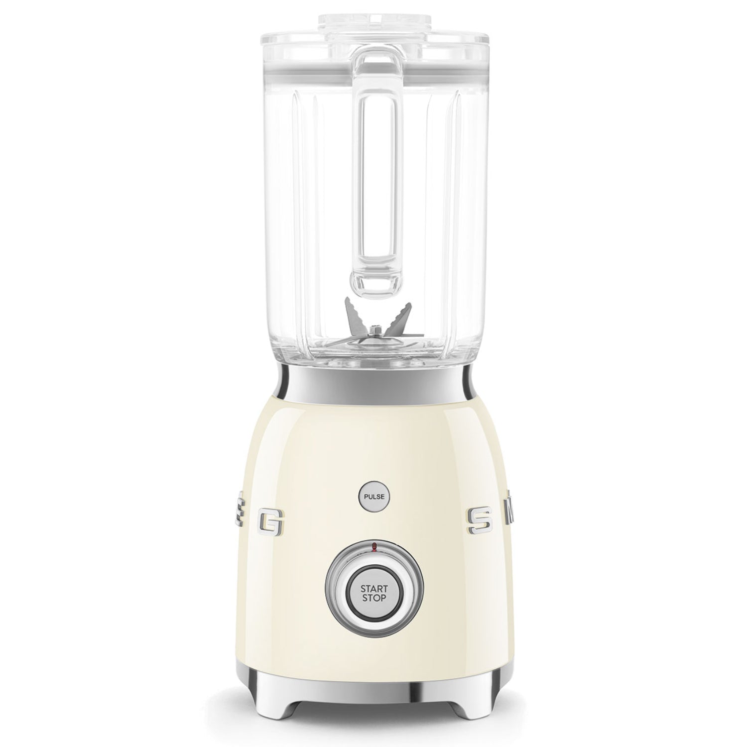 Licuadora SMEG color crema, vista frontal en la cocina moderna